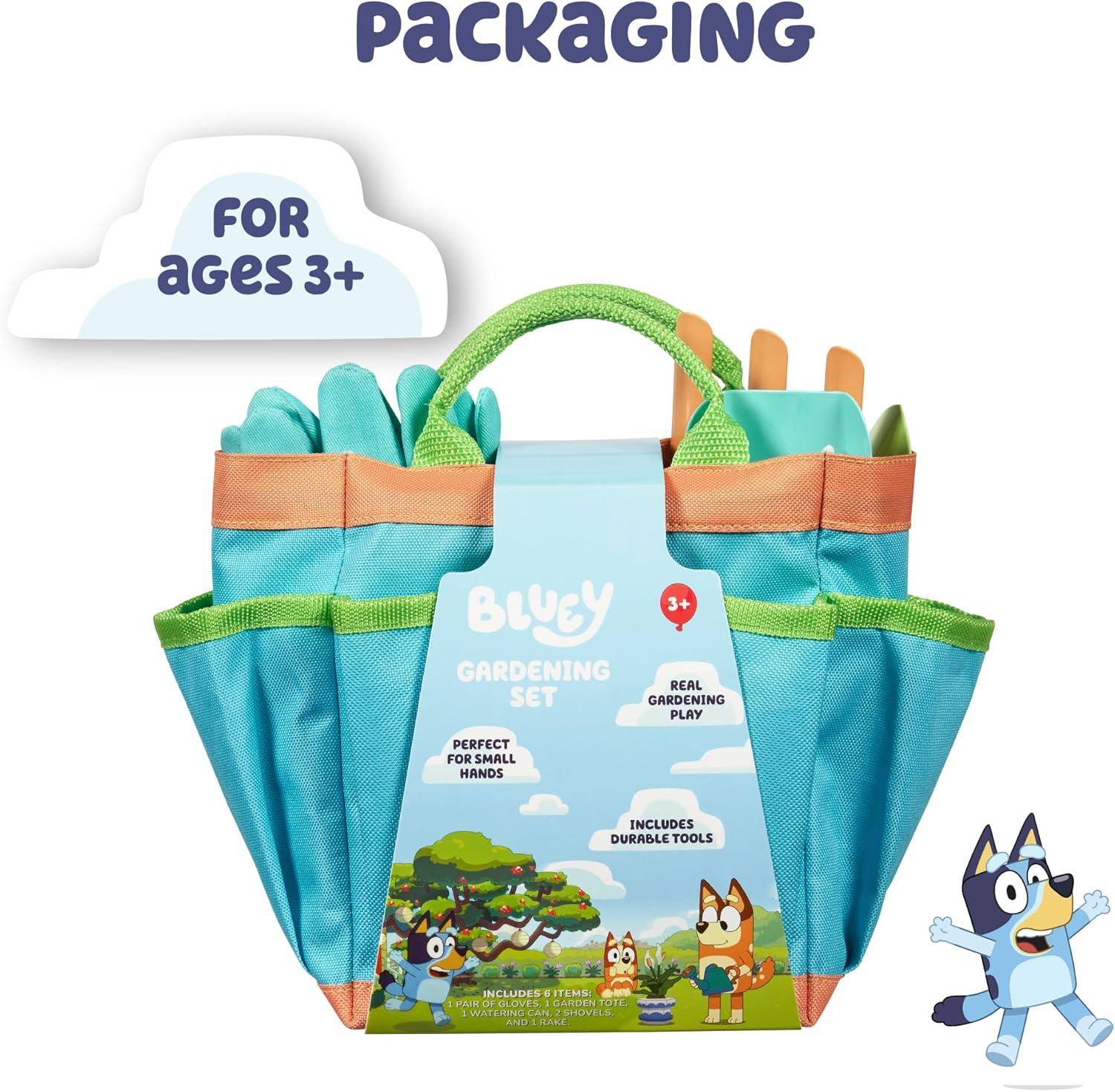 imageBLUEY Gardening Set Quality Garden Tool Kit for Kids and Toddlers Includes Watering Can Gloves Two Shovels Rake and Tote Bag