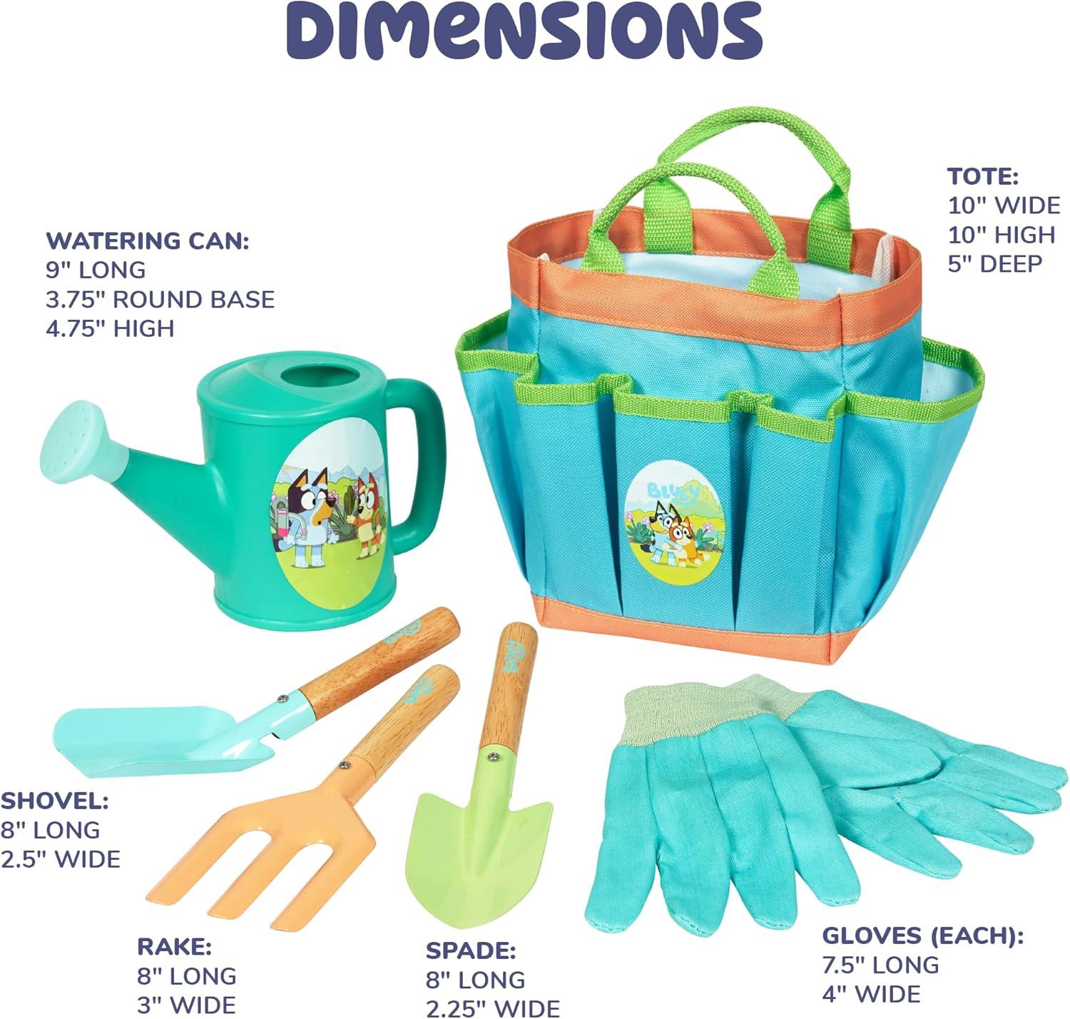 imageBLUEY Gardening Set Quality Garden Tool Kit for Kids and Toddlers Includes Watering Can Gloves Two Shovels Rake and Tote Bag