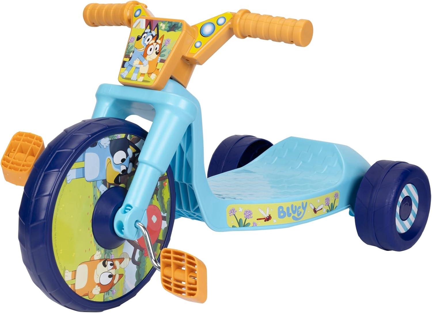 imageBluey Kids RideOn 10quot Fly Wheels Junior Cruiser Tricycle with Sounds Toddler Bike Trike Ages 1836M for Kids 3335 Tall 35 lbs Weight Limit