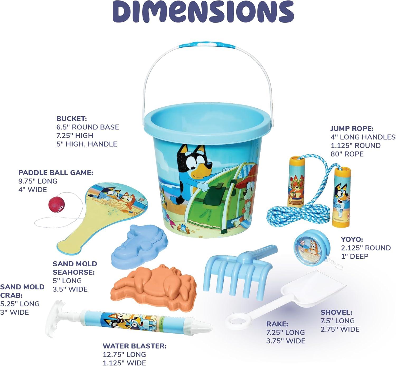 imageLittle Kids Bluey Beach Toys Set 9pc Sand Toys ampamp Beach Bucket Ages 310