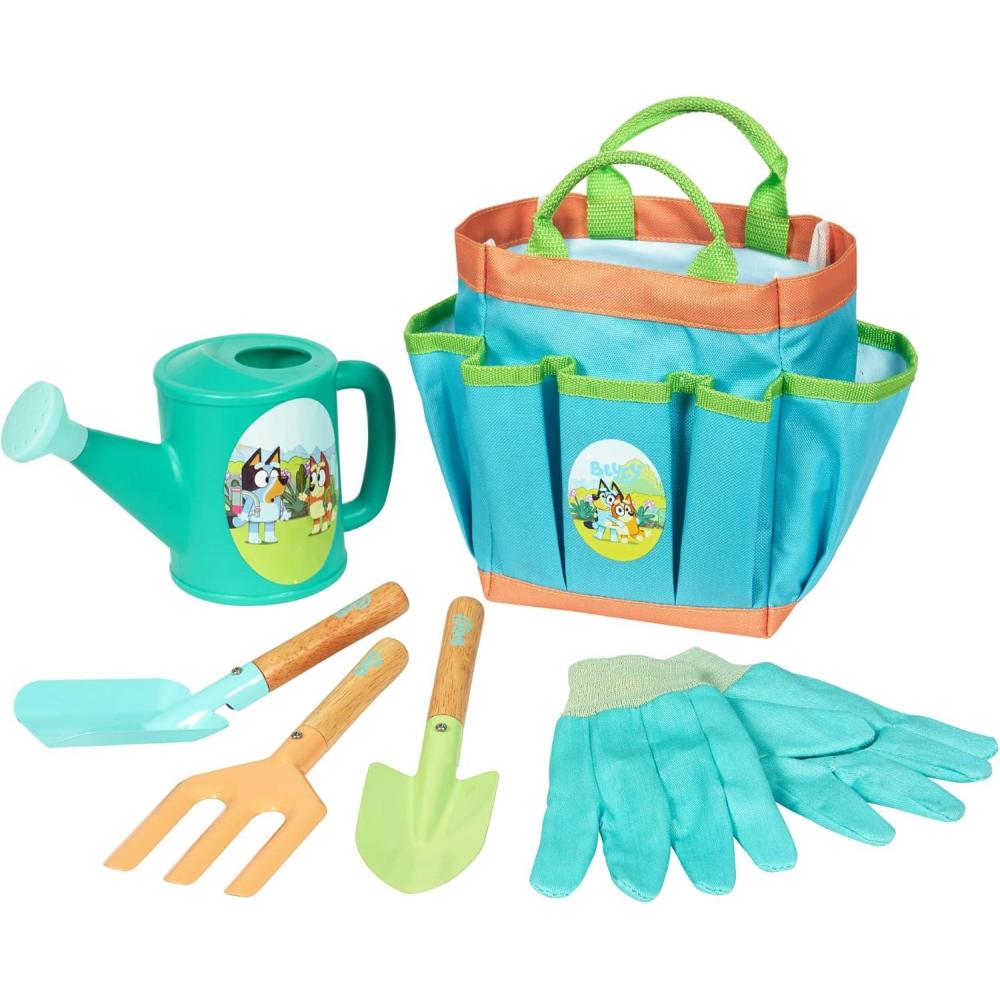 imageBLUEY Gardening Set Quality Garden Tool Kit for Kids and Toddlers Includes Watering Can Gloves Two Shovels Rake and Tote Bag