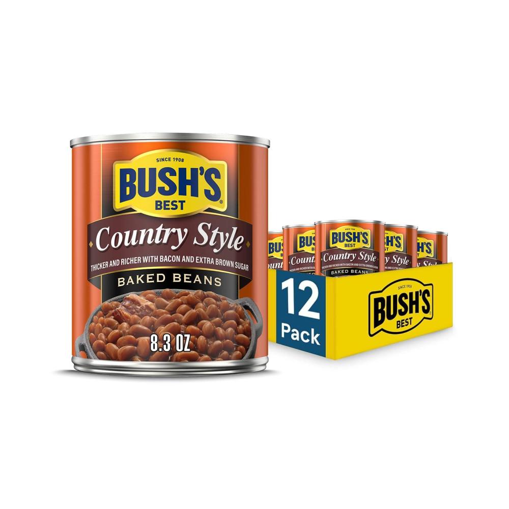 imageBUSHS BEST 158 oz Canned Bluey Original Baked Beans Source of Plant Based Protein and Fiber Low Fat Gluten Free Bluey Pack of 12Country Style