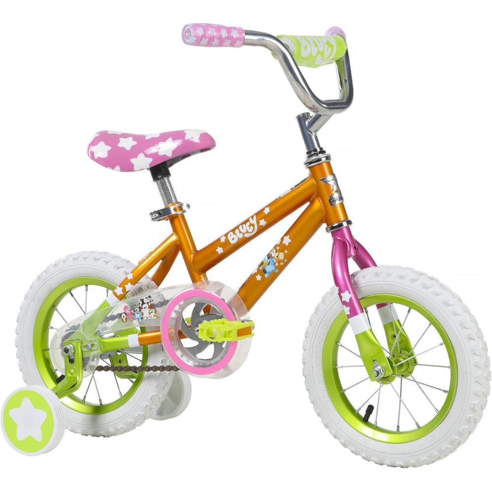 imageBluey 12 Inch Kids Bike by Dynacraft for Boys and Girls with Training Wheels Coaster Brake Sturdy Frame Easy Assembly Fun Bluey Design Beginner Toddler BicyclePink