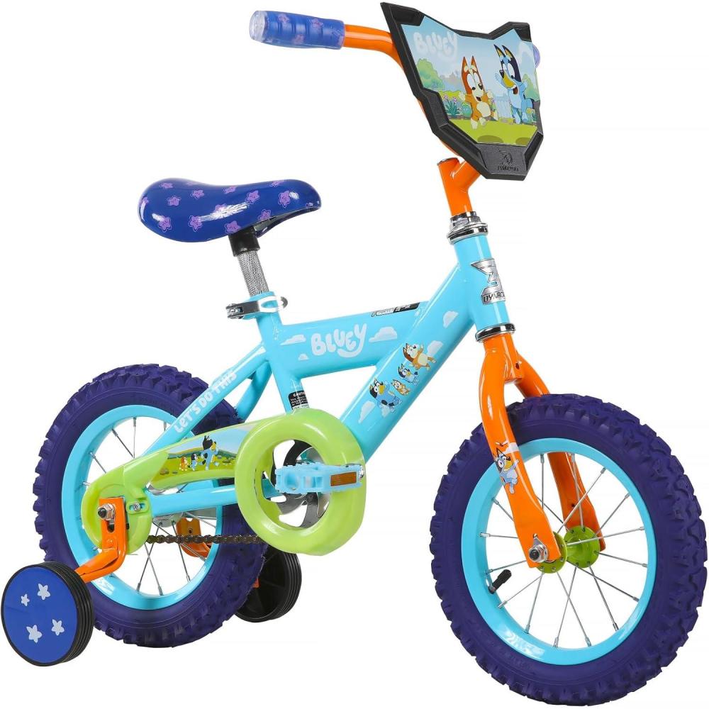 imageBluey 12 Inch Kids Bike by Dynacraft for Boys and Girls with Training Wheels Coaster Brake Sturdy Frame Easy Assembly Fun Bluey Design Beginner Toddler BicycleBlue