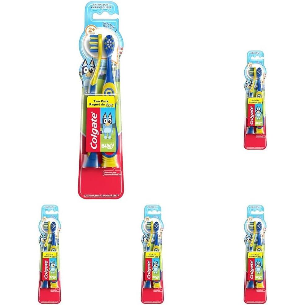 imageColgate Bluey Extra Soft Toothbrush for Kids Kids Toothbrush Pack with Built in Suction Cup Toothbrush Holder Designed for Children Ages 2 and Up Extra Soft Bristles 2 Pack2 Count Pack of 5