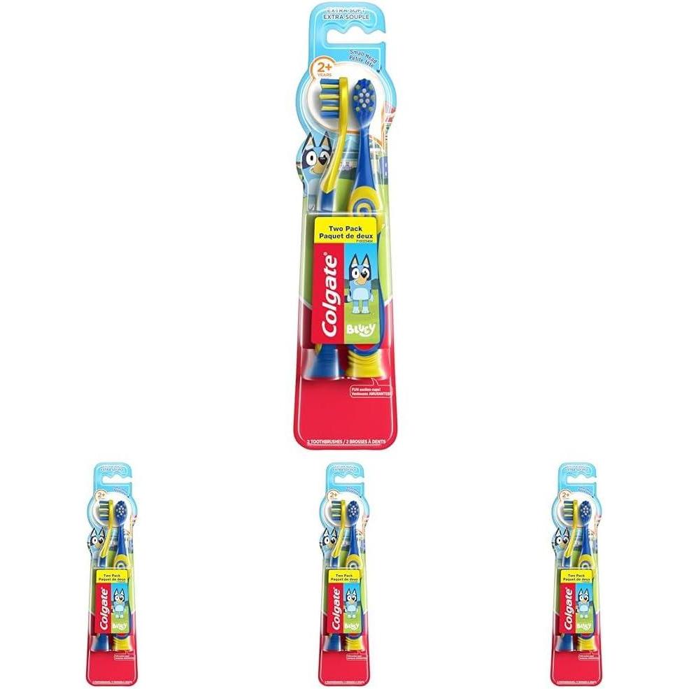 imageColgate Bluey Extra Soft Toothbrush for Kids Kids Toothbrush Pack with Built in Suction Cup Toothbrush Holder Designed for Children Ages 2 and Up Extra Soft Bristles 2 Pack2 Count Pack of 4