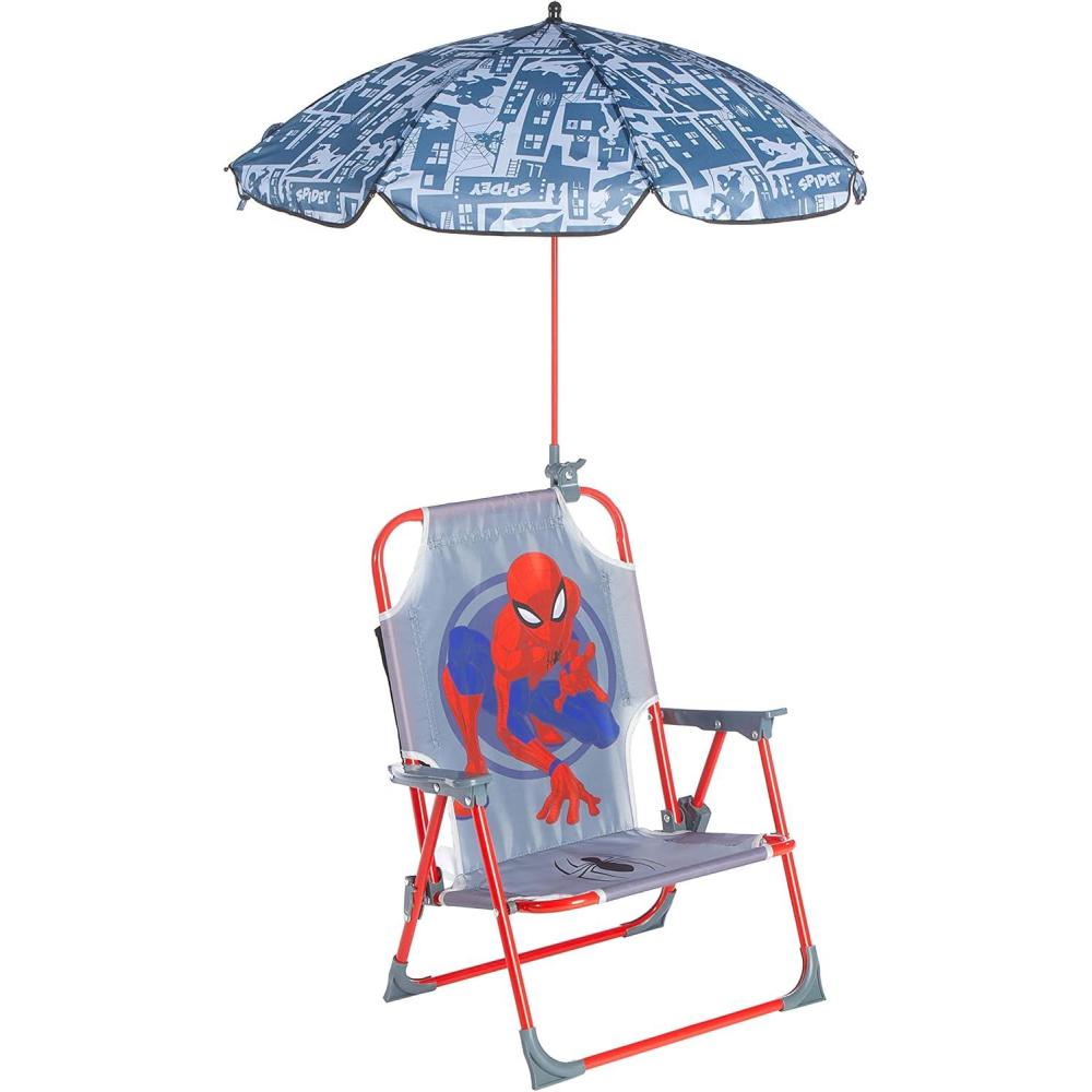 imageIdea Nuova Bluey Kids Outdoor Folding Beach Chair with UmbrellaPortable Camp Chair for Ages 3 Lightweight ampamp Compact for Beach Camping and BackyardSpiderman