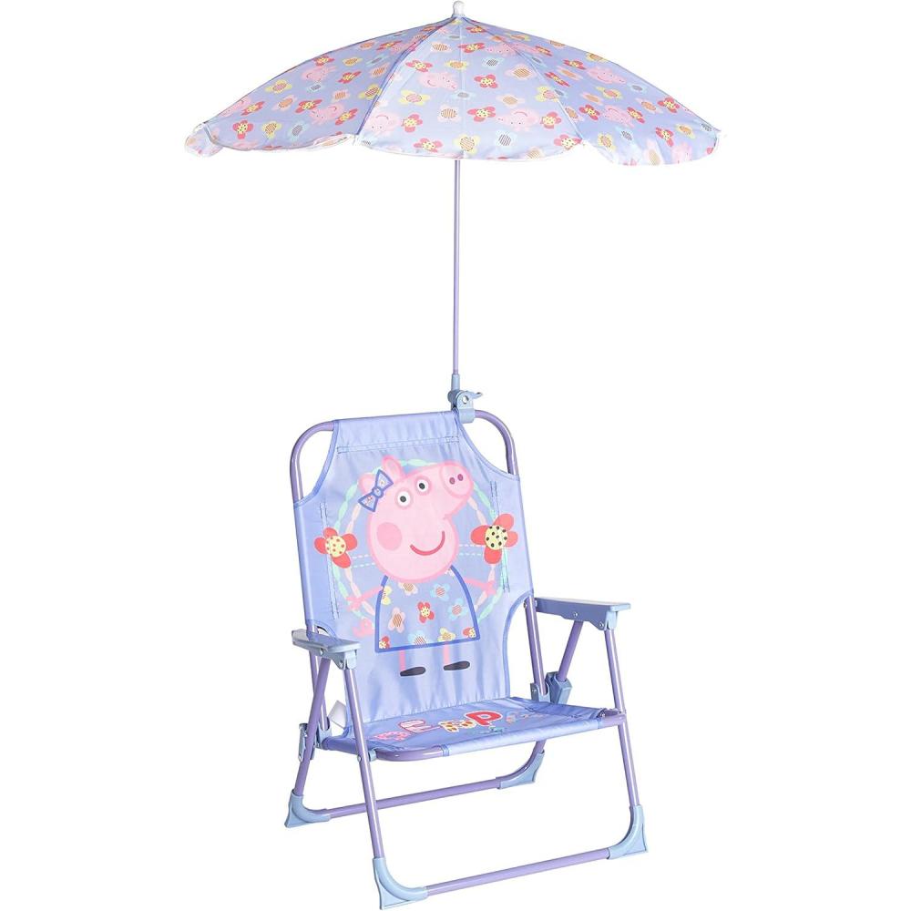 imageIdea Nuova Bluey Kids Outdoor Folding Beach Chair with UmbrellaPortable Camp Chair for Ages 3 Lightweight ampamp Compact for Beach Camping and BackyardPeppa Pig