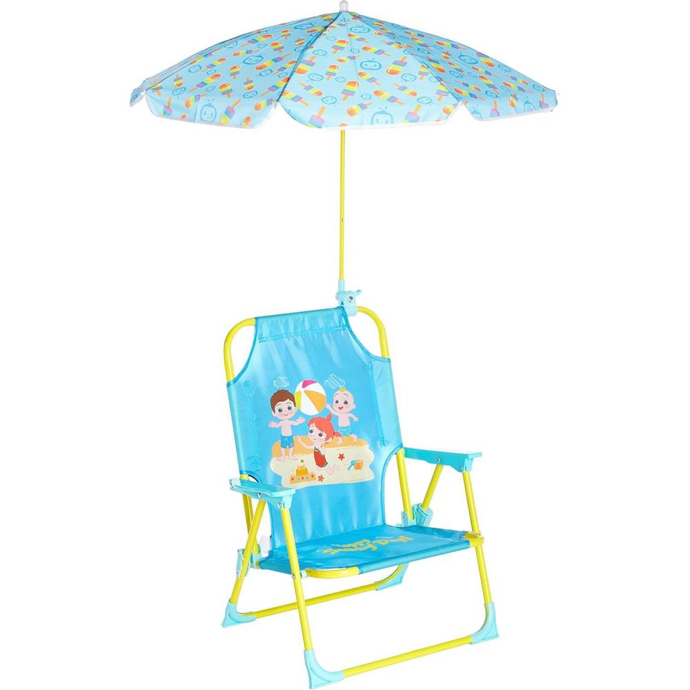 imageIdea Nuova Bluey Kids Outdoor Folding Beach Chair with UmbrellaPortable Camp Chair for Ages 3 Lightweight ampamp Compact for Beach Camping and BackyardCocomelon