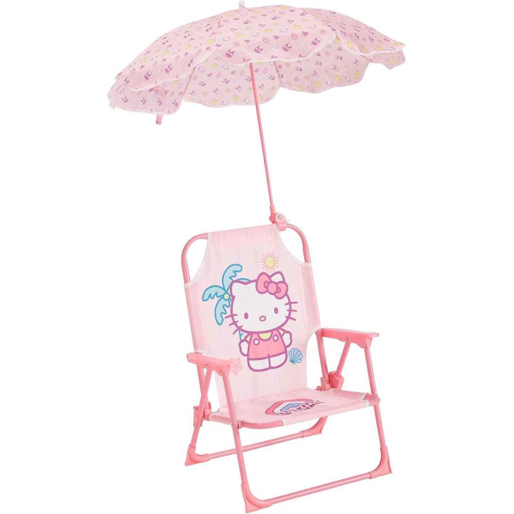 imageIdea Nuova Bluey Kids Outdoor Folding Beach Chair with UmbrellaPortable Camp Chair for Ages 3 Lightweight ampamp Compact for Beach Camping and BackyardHello Kitty