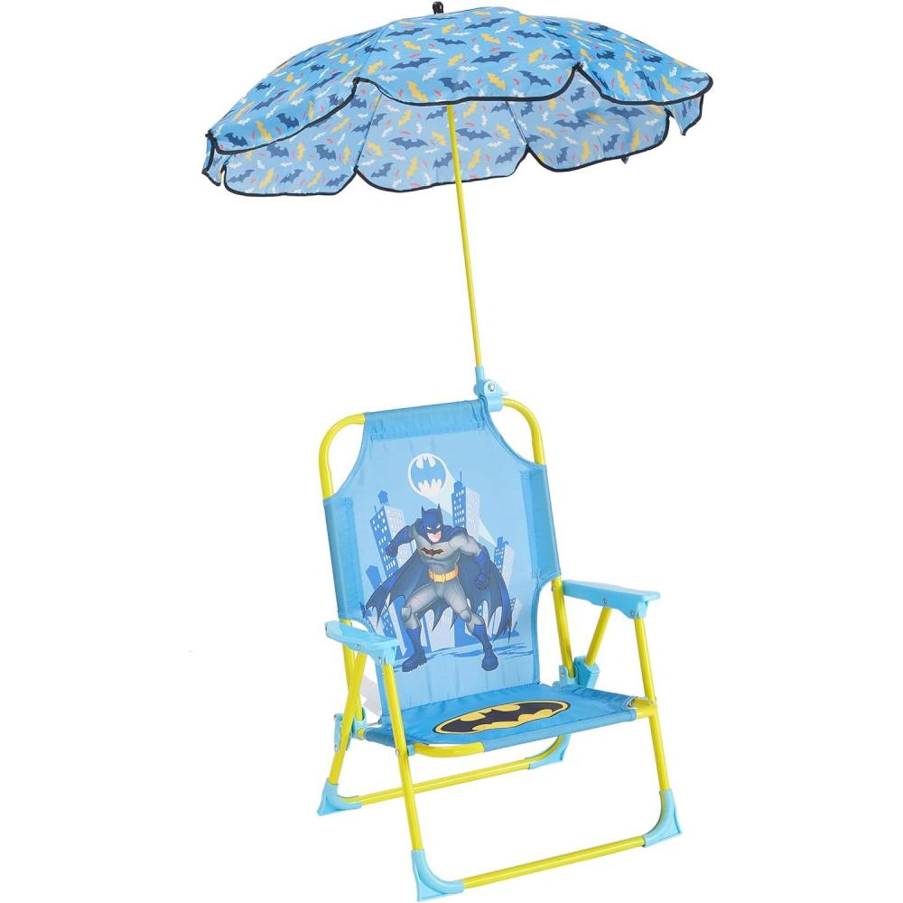 imageIdea Nuova Bluey Kids Outdoor Folding Beach Chair with UmbrellaPortable Camp Chair for Ages 3 Lightweight ampamp Compact for Beach Camping and BackyardBatman