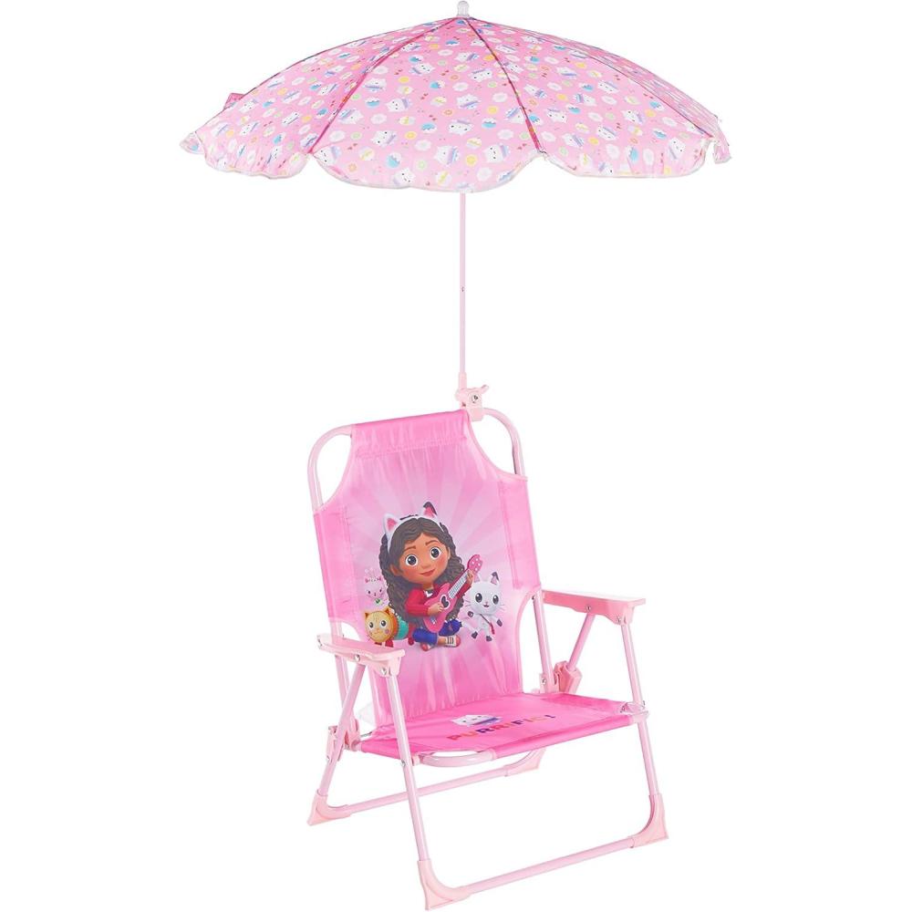 imageIdea Nuova Bluey Kids Outdoor Folding Beach Chair with UmbrellaPortable Camp Chair for Ages 3 Lightweight ampamp Compact for Beach Camping and BackyardGabbys Dollhouse