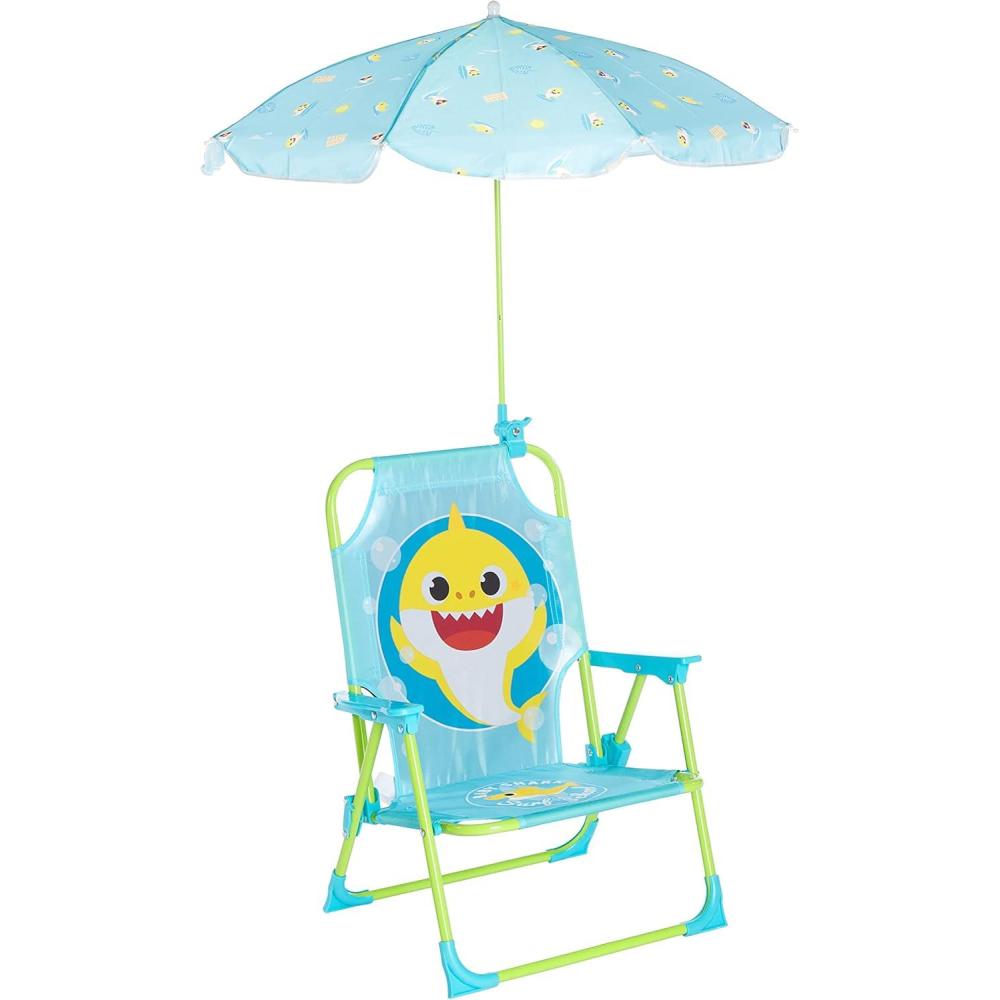 imageIdea Nuova Bluey Kids Outdoor Folding Beach Chair with UmbrellaPortable Camp Chair for Ages 3 Lightweight ampamp Compact for Beach Camping and BackyardBaby Shark