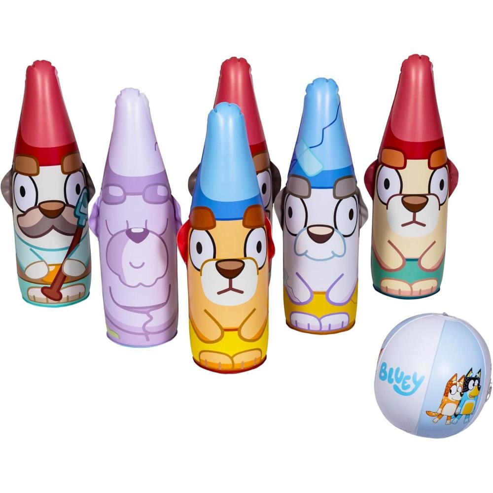 imageLittle Kids BLUEY Inflatable Bowling Set Indoor Outdoor Kids Bowling Set 6 Pins and Ball Christmas Birthday Party Games Kids Education Motor Skills Toys