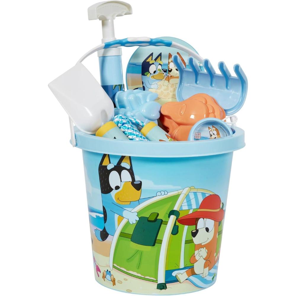 imageLittle Kids Bluey Beach Toys Set 9pc Sand Toys ampamp Beach Bucket Ages 310