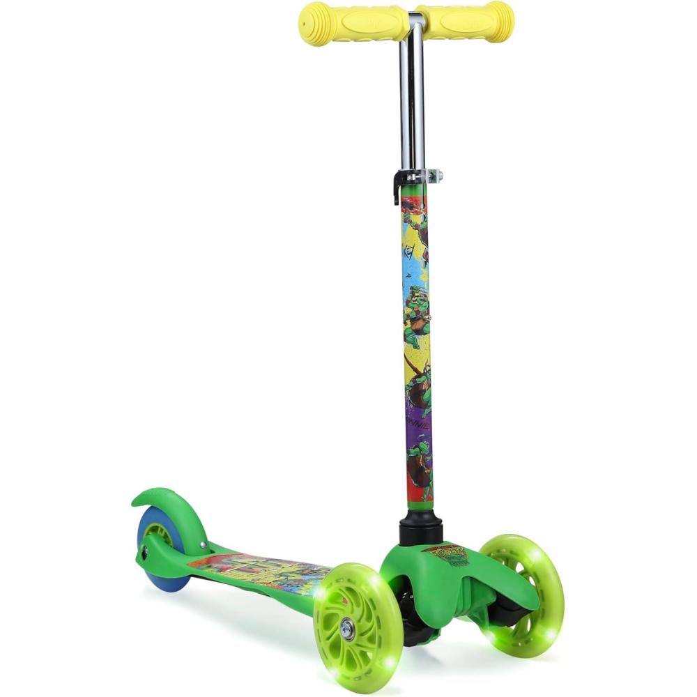 imageSelf Balancing Kick Scooter with Light Up Wheels Extra Wide Deck 3 Wheel Platform Foot Activated Brake 75 lbs Limit Kids ampamp Toddlers Girls or Boys for Ages 3 and UpTMNT