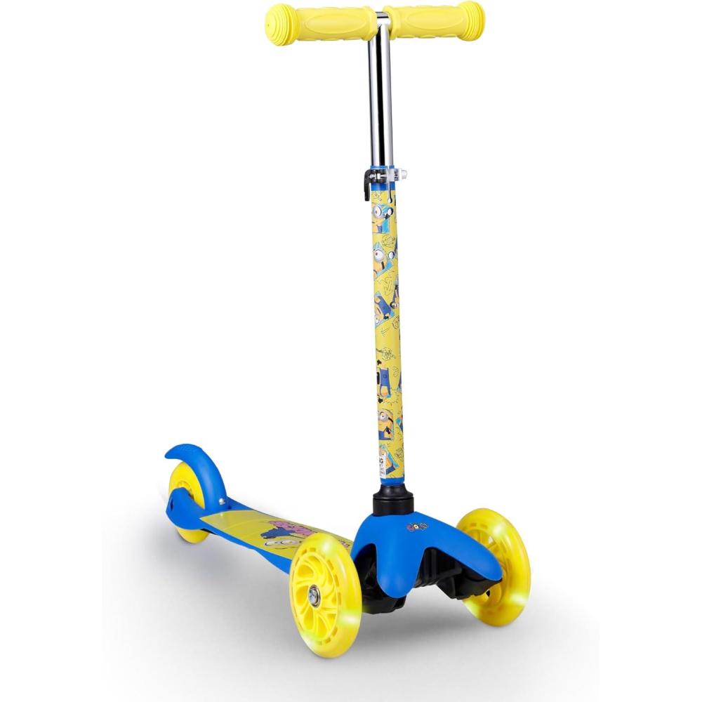 imageSelf Balancing Kick Scooter with Light Up Wheels Extra Wide Deck 3 Wheel Platform Foot Activated Brake 75 lbs Limit Kids ampamp Toddlers Girls or Boys for Ages 3 and UpMinions