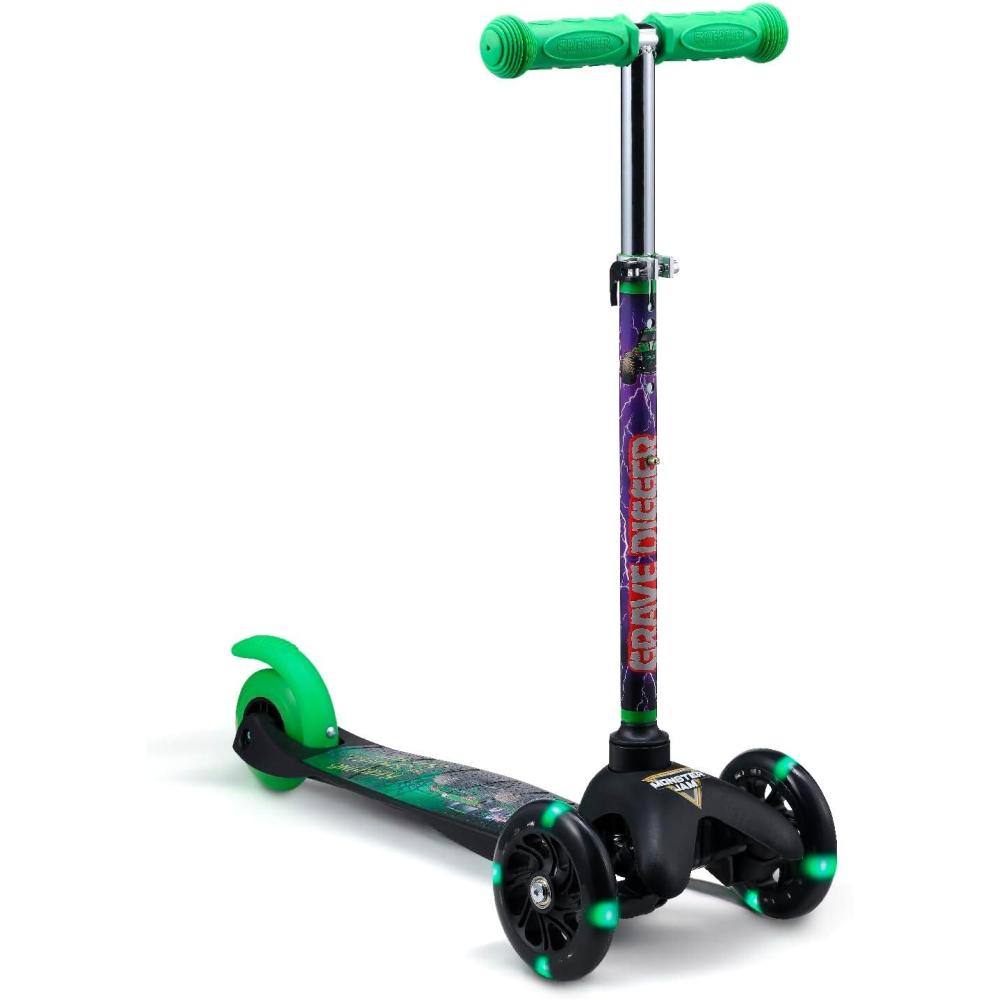 imageSelf Balancing Kick Scooter with Light Up Wheels Extra Wide Deck 3 Wheel Platform Foot Activated Brake 75 lbs Limit Kids ampamp Toddlers Girls or Boys for Ages 3 and UpMonster Jam