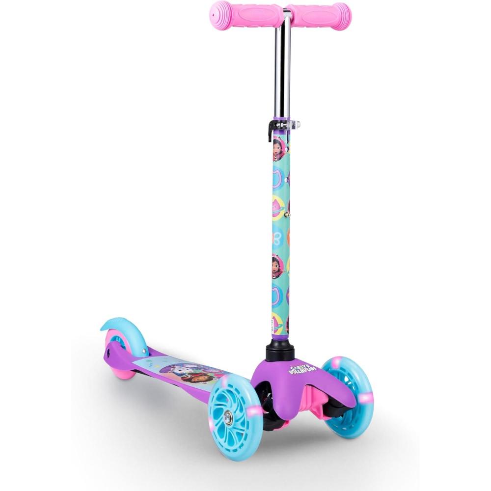 imageSelf Balancing Kick Scooter with Light Up Wheels Extra Wide Deck 3 Wheel Platform Foot Activated Brake 75 lbs Limit Kids ampamp Toddlers Girls or Boys for Ages 3 and UpGabbys Dollhouse