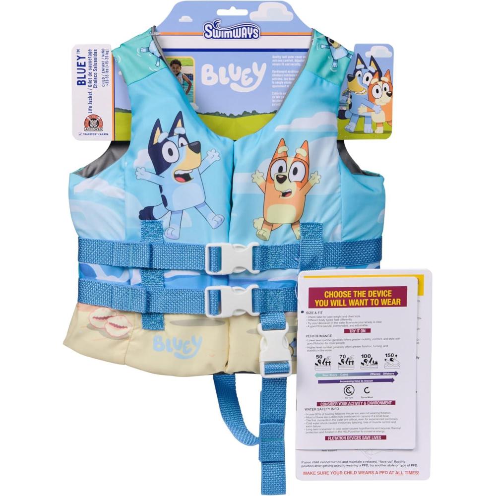 imageSwimWays Bluey Life Jacket US Coast Guard Approved Kids Swim Vest 3355 lbs Bluey
