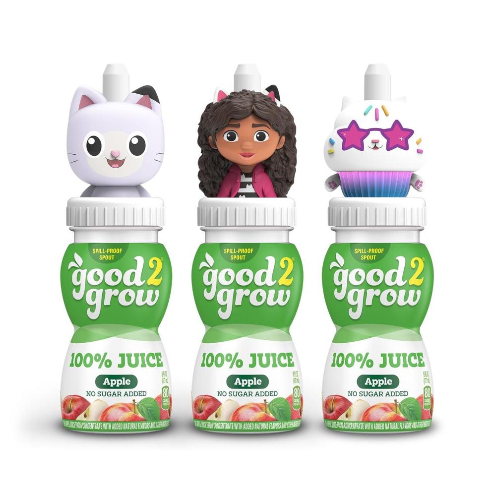imagegood2grow Apple Juice 100 Juice Drinks for Kids Fruit Juice No Sugar Added 6 Fl Oz Juice Bottles with SpillProof Bluey Character Tops 3 PackGabbys Dollhouse
