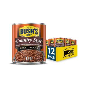 BUSH’S BEST 15.8 oz Canned Bluey Original Baked Beans, Source of Plant Based Protein and Fiber, Low Fat, Gluten Free, (Bluey), (Pack of 12)(Country Style)