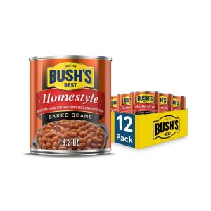 BUSH’S BEST 15.8 oz Canned Bluey Original Baked Beans, Source of Plant Based Protein and Fiber, Low Fat, Gluten Free, (Bluey), (Pack of 12)(Homestyle)