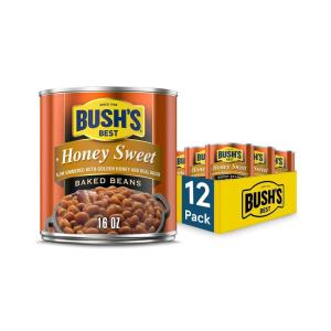 BUSH’S BEST 15.8 oz Canned Bluey Original Baked Beans, Source of Plant Based Protein and Fiber, Low Fat, Gluten Free, (Bluey), (Pack of 12)(Honey Sweet)