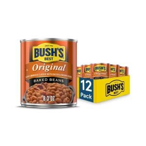 BUSH’S BEST 15.8 oz Canned Bluey Original Baked Beans, Source of Plant Based Protein and Fiber, Low Fat, Gluten Free, (Bluey), (Pack of 12)(Original)