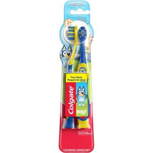 Colgate Bluey Extra Soft Toothbrush for Kids, Kids Toothbrush Pack with Built in Suction Cup Toothbrush Holder, Designed for Children Ages 2 and Up, Extra Soft Bristles, 2 Pack(2 Count)