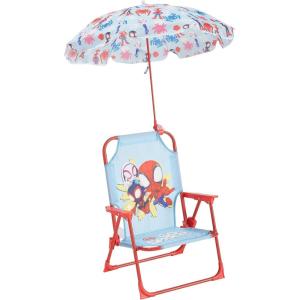 Idea Nuova Bluey Kids Outdoor Folding Beach Chair with Umbrella,Portable Camp Chair for Ages 3+, Lightweight & Compact for Beach, Camping, and Backyard(Spidey and His Amazing Friends)