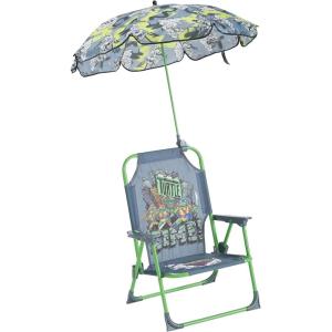 Idea Nuova Bluey Kids Outdoor Folding Beach Chair with Umbrella,Portable Camp Chair for Ages 3+, Lightweight & Compact for Beach, Camping, and Backyard(Ninja Turtles)