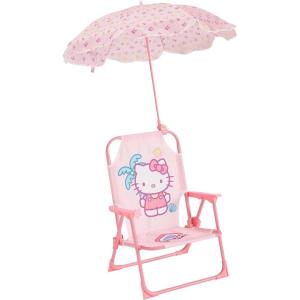 Idea Nuova Bluey Kids Outdoor Folding Beach Chair with Umbrella,Portable Camp Chair for Ages 3+, Lightweight & Compact for Beach, Camping, and Backyard(Hello Kitty)