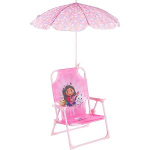 Idea Nuova Bluey Kids Outdoor Folding Beach Chair with Umbrella,Portable Camp Chair for Ages 3+, Lightweight & Compact for Beach, Camping, and Backyard(Gabby’s Dollhouse)