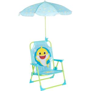 Idea Nuova Bluey Kids Outdoor Folding Beach Chair with Umbrella,Portable Camp Chair for Ages 3+, Lightweight & Compact for Beach, Camping, and Backyard(Baby Shark)