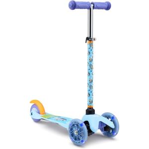 Self Balancing Kick Scooter with Light Up Wheels, Extra Wide Deck, 3 Wheel Platform, Foot Activated Brake, 75 lbs Limit, Kids & Toddlers Girls or Boys, for Ages 3 and Up(Bluey)