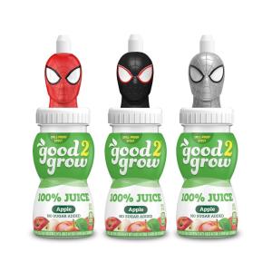 good2grow Apple Juice – 100% Juice Drinks for Kids, Fruit Juice No Sugar Added, 6 Fl Oz Juice Bottles with Spill-Proof Bluey Character Tops (3 Pack)(Spider-Man)