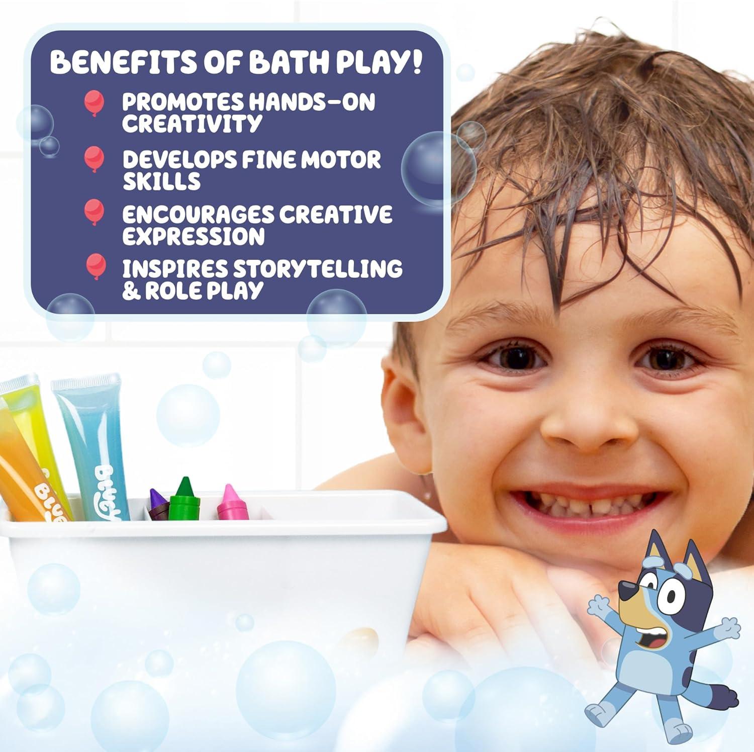 imageBluey Bath Creations 9Piece Bluey Activity Set Fun Bluey Bath Toys Includes Washable Bath Paints Bath Crayons Bath Toy Storage Bath Paint for Toddlers 13 Fun Bluey Gifts Toddler Art Supplies
