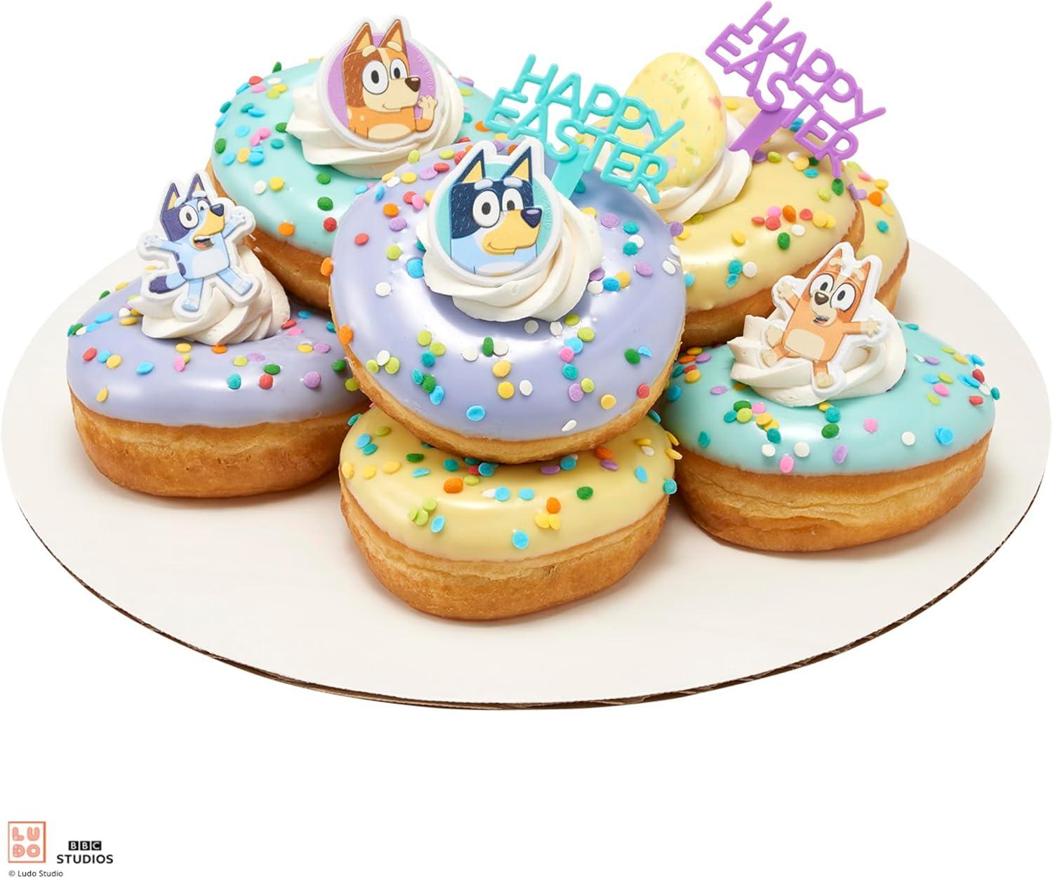 imageDecoPac Bluey So Much Fun Rings 24 Cupcake Decorations Featuring Bluey Bingo Bandit and Chilli 3D Food Safe Cake Toppers 24 Pack