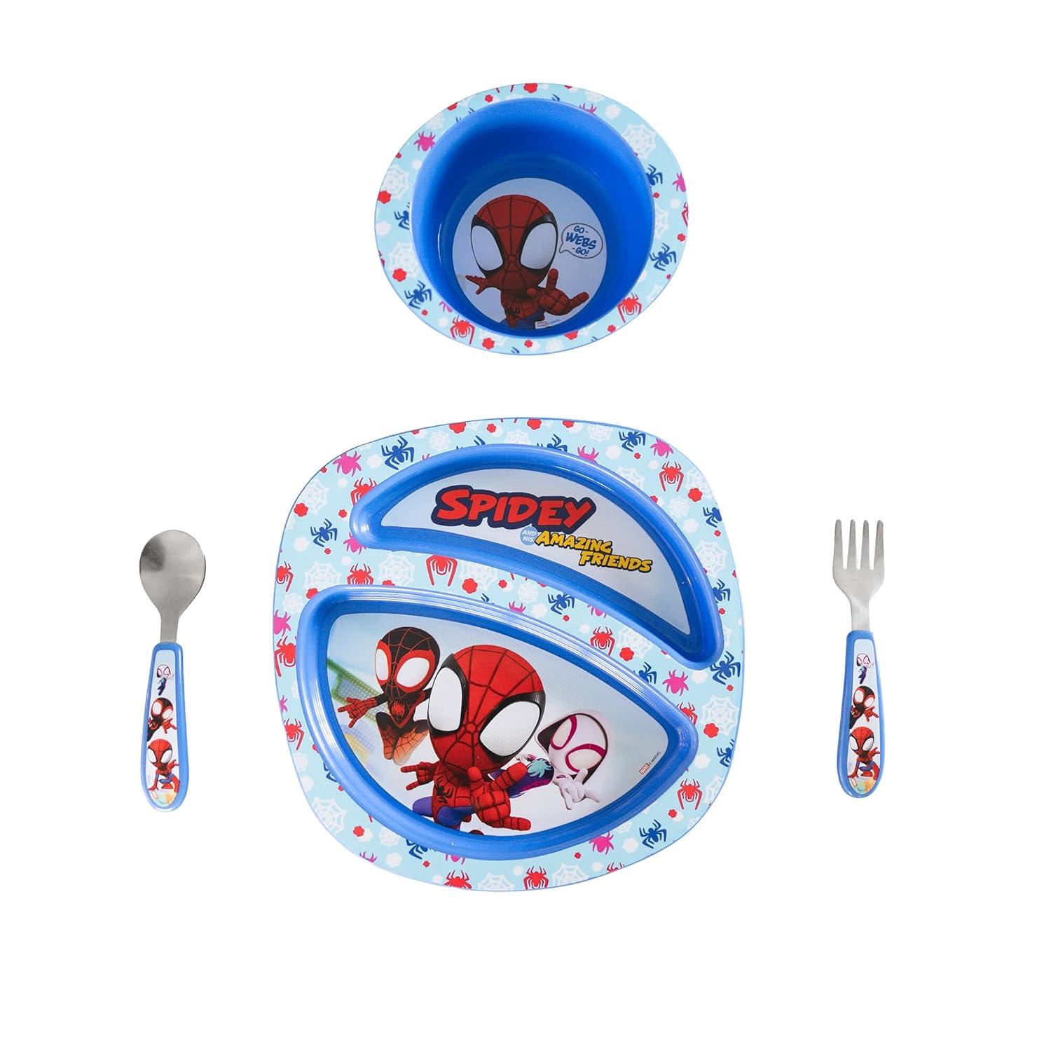 imageThe First Years Bluey 4Piece Place Setting BPA Free Dishwasher Safe Toddler Dinnerware Set with Divided Plate Bowl Fork Spoon Multicolor4 Piece Set