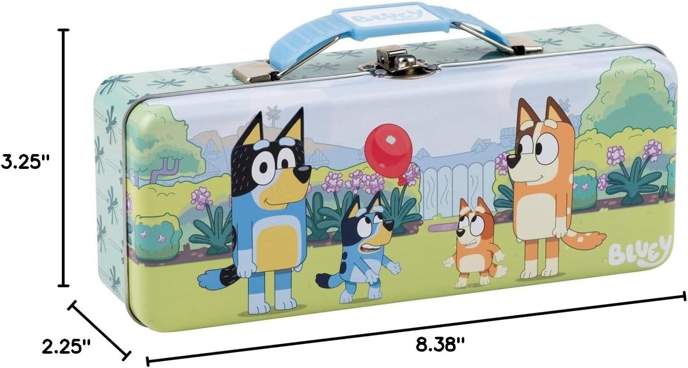 imageThe Tin Box Company Bluey Pencil Box with Handle Clasp ampamp Hinge Model 47940712 Pencil Box with Handle 838 x 338 x 214quotD with hinge and claspBluey