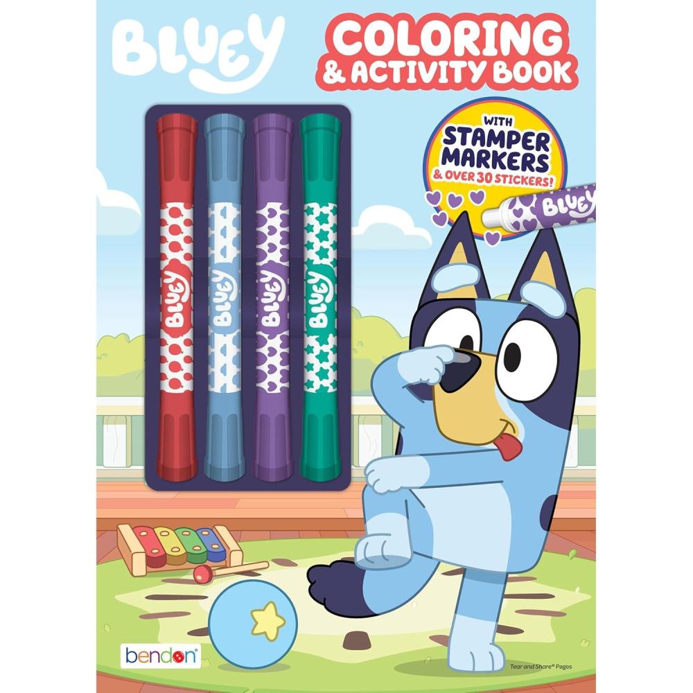 imageBluey Coloring Book Includes Stamper Markers and Stickers 48 Pages Coloring Fun with Bluey and Friends Creative Kids Activity Book by Bendon