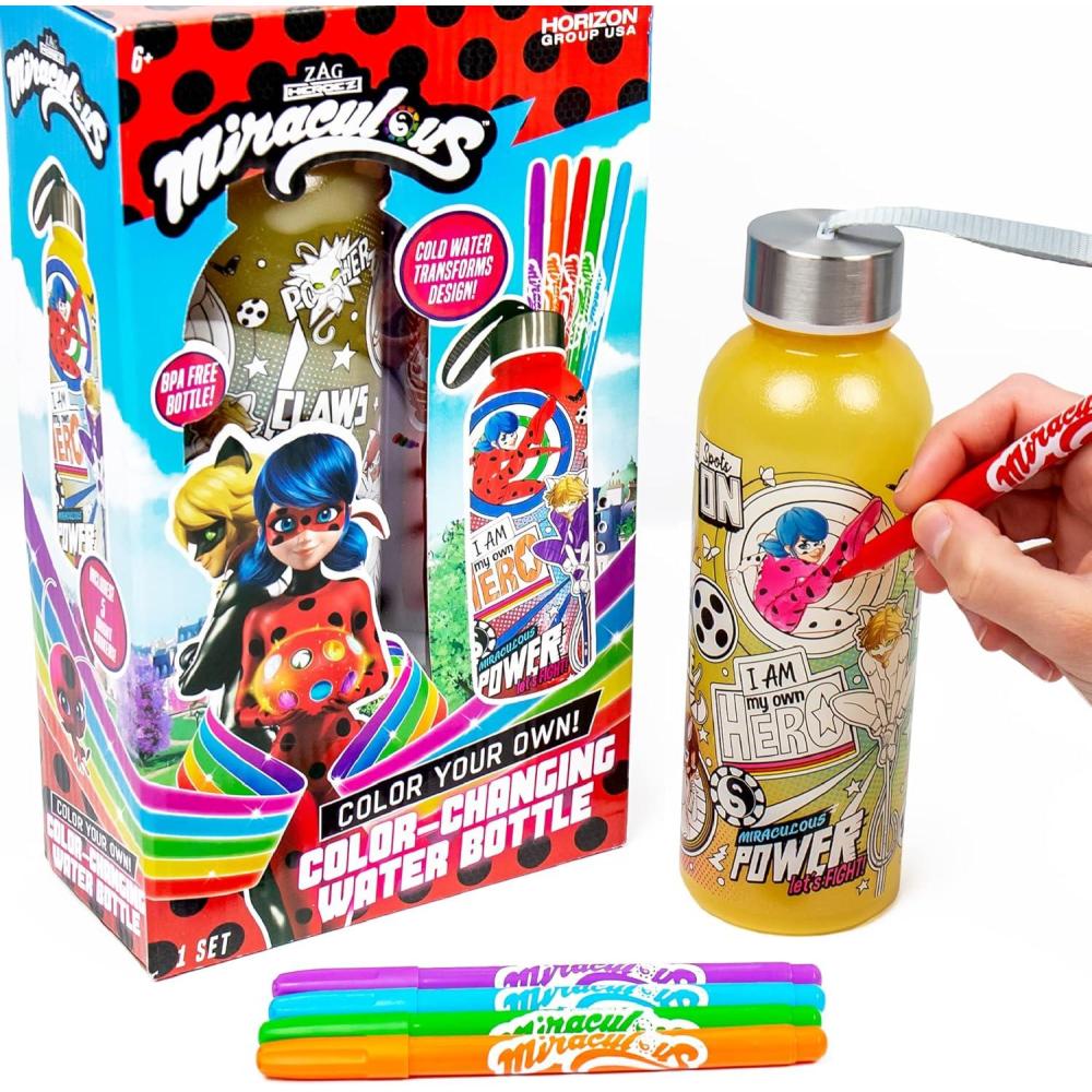 imageBluey Decorate Your Own Water Bottle Repositionable Stickers Great For Bluey Birthday Parties Summer Sports and More Reusable BPAFree Water Bottle for Kids Ages 3 4 5 6Miraculous