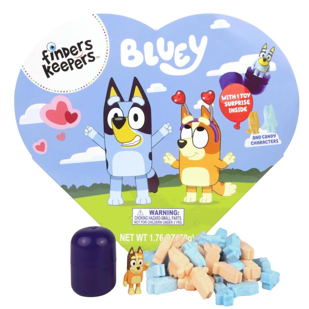 imageBluey Finders Keepers Valentines Box Individually Wrapped Hard Candies and Collectible Figurine 176 Ounces
