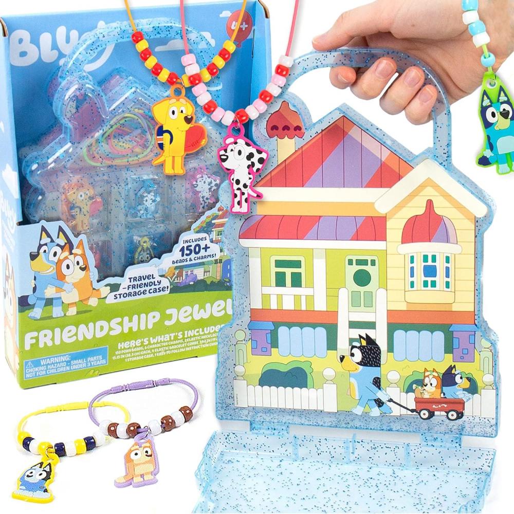 imageBluey Friendship Jewelry Create 4 Bluey Charm Bracelets ampamp 2 Bluey Charm Necklaces Includes 150 Beads ampamp 6 Rubber Charms with Bluey Storage Case Gifts for Kids Boys Girls
