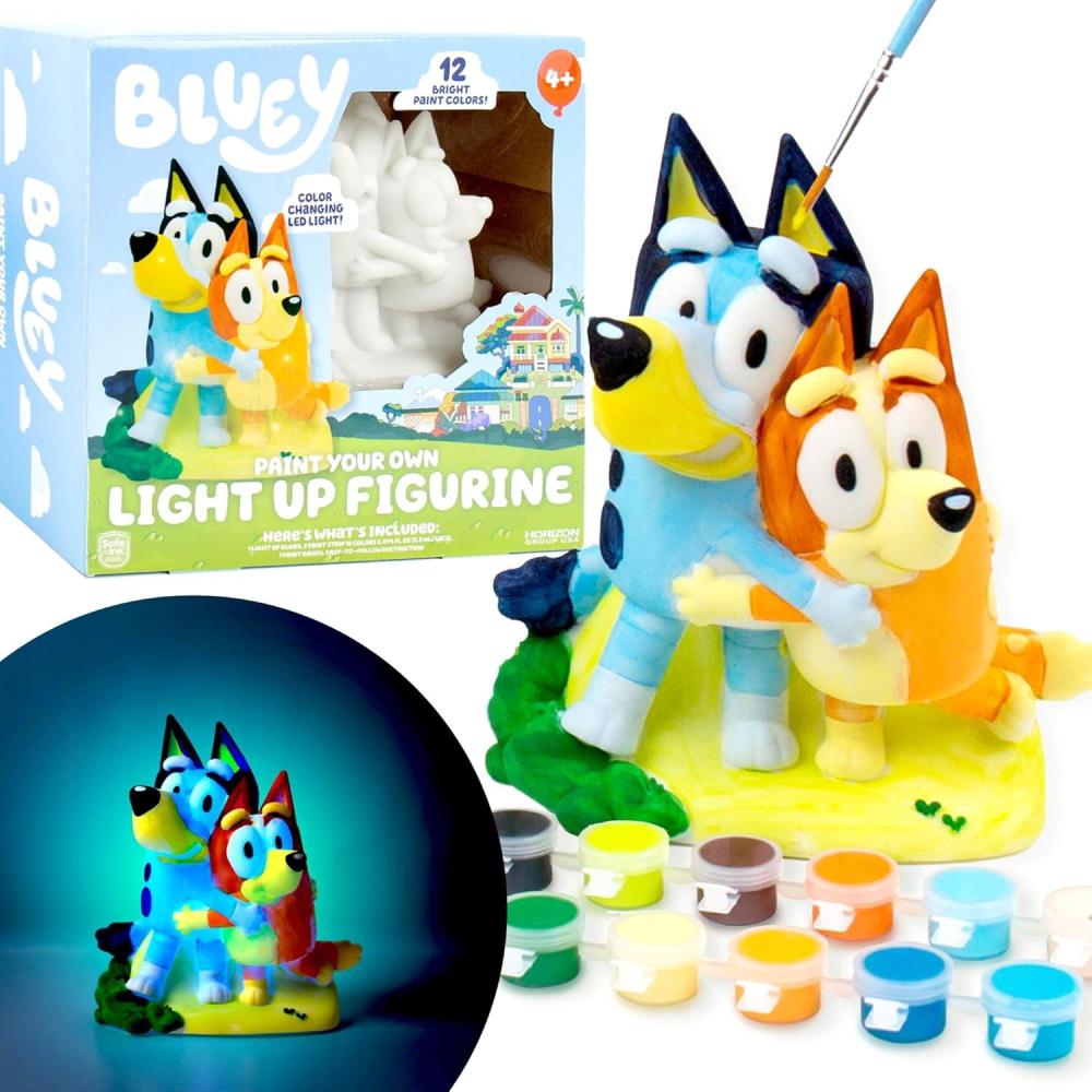 imageBluey Paint Your Own LightUp Figurine Bingo Night Light Toys for Kids Playset Party Decorations Game for Kids Ages 3 SmallBlue LightUp Figurines