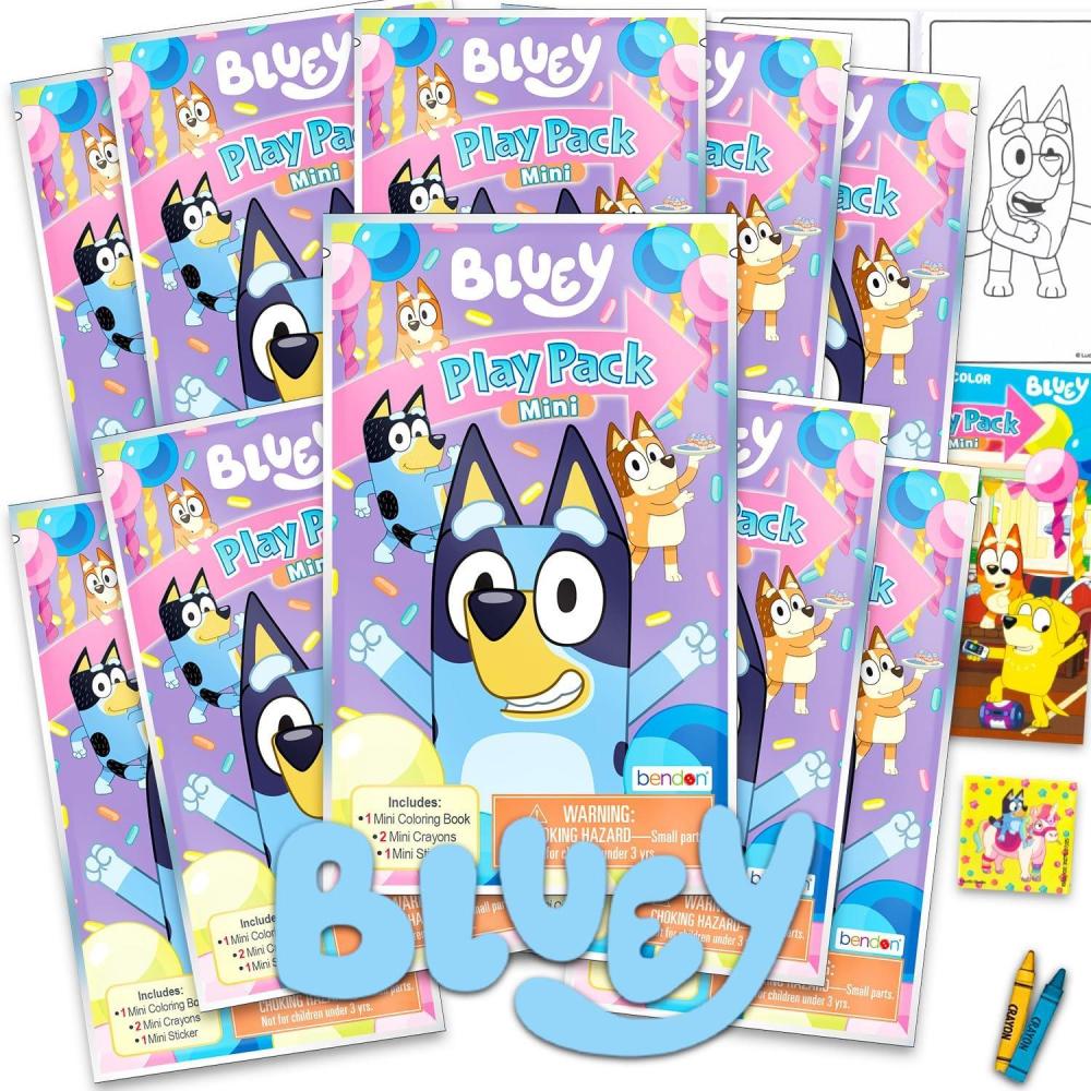imageBluey Play Packs Goodie Bag Loot Bag Fillers Party Favors 10 Mini Play Packs Bluey Coloring Pad 2 Mini Crayons and Sticker 10Pack Officially Licensed