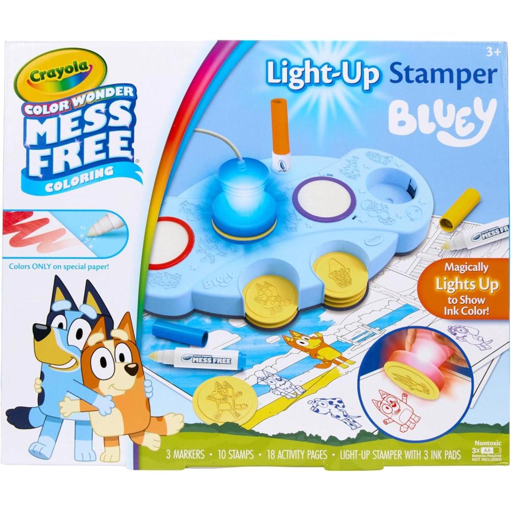 imageCrayola Magic Light Up Bluey Stamper Art Set Toddler Mess Free Coloring ampamp Stamping Kit Holiday for Kids Bluey Toys Ages 3 4 5Bluey Magic Light Up Stamper