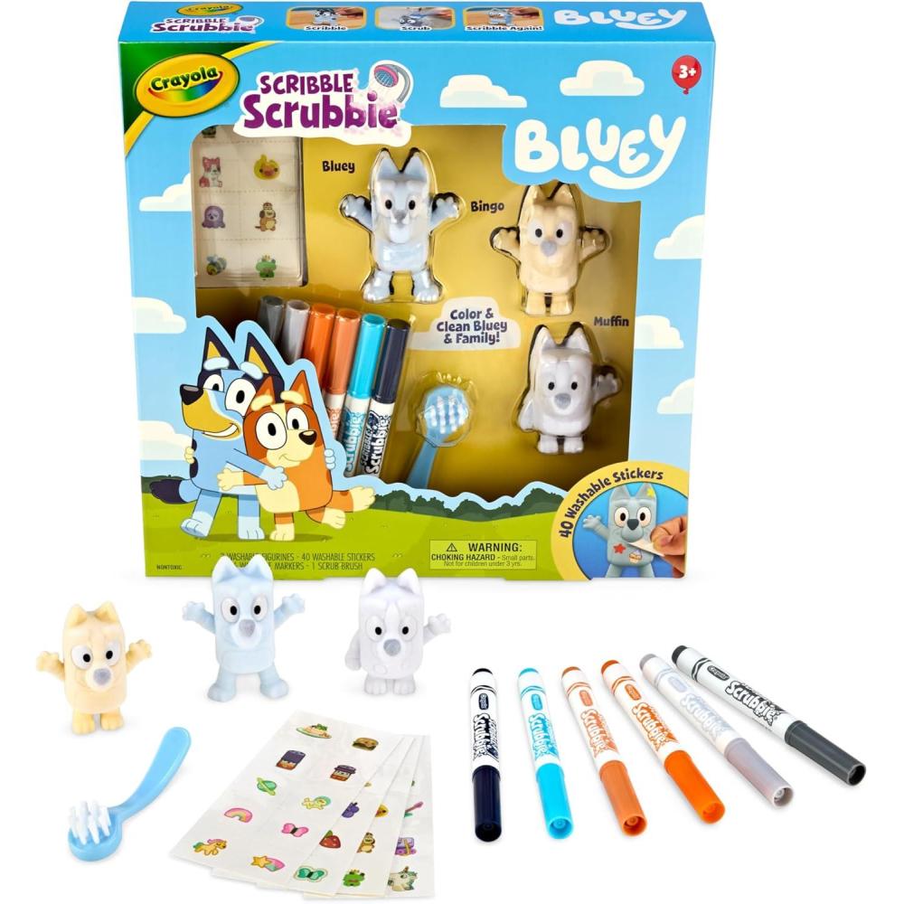 imageCrayola Scribble Scrubbies Bluey Poolside Playset 4ct Washable Bluey Toy Set for Kids Holiday for Toddlers with Bingo Chilli and Bandit Ages 3Deluxe