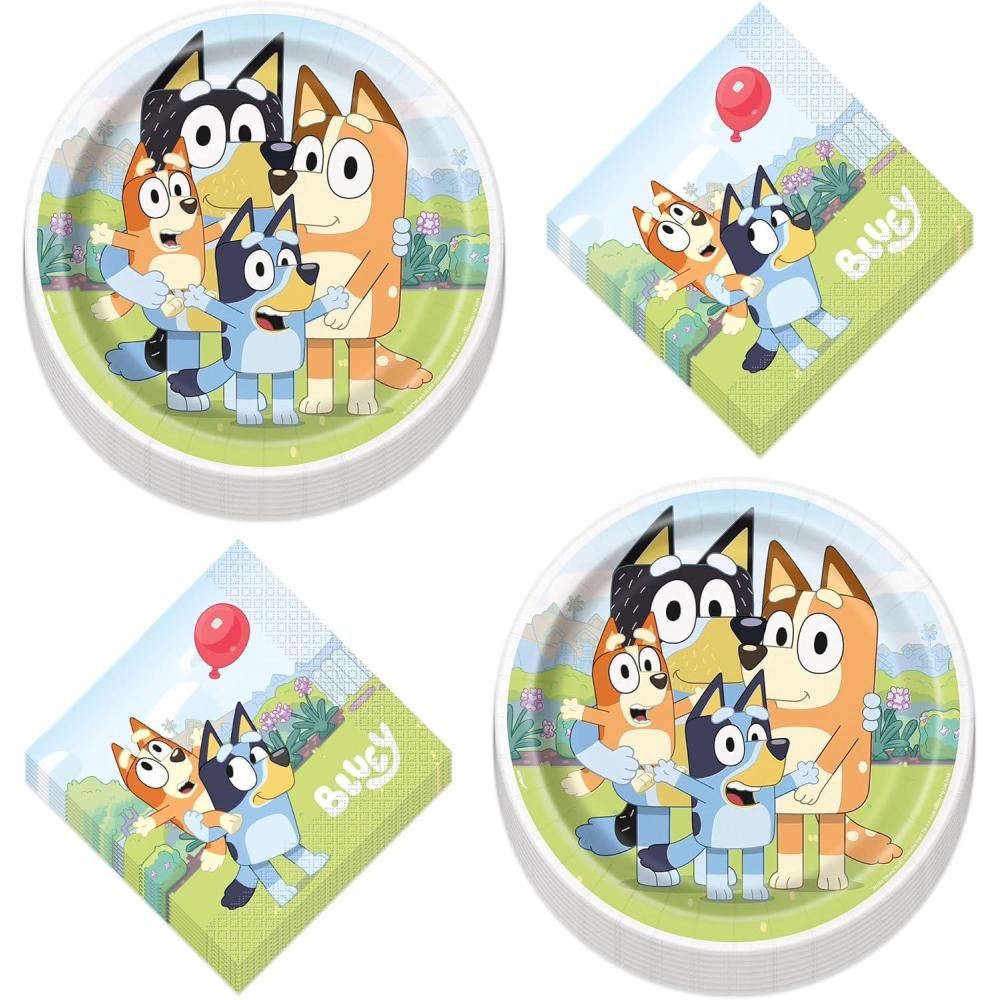 imageHOME ampamp HOOPLA Bluey Party Supplies Bluey Theme Birthday Party Round Paper Dinner Plates and Lunch Napkins 16 Plates and napkins